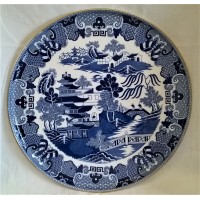 SPODE COPELAND BLUE & WHITE TWO TEMPLES II BROSELEY WILLOW PATTERN 44CM CABARET TRAY